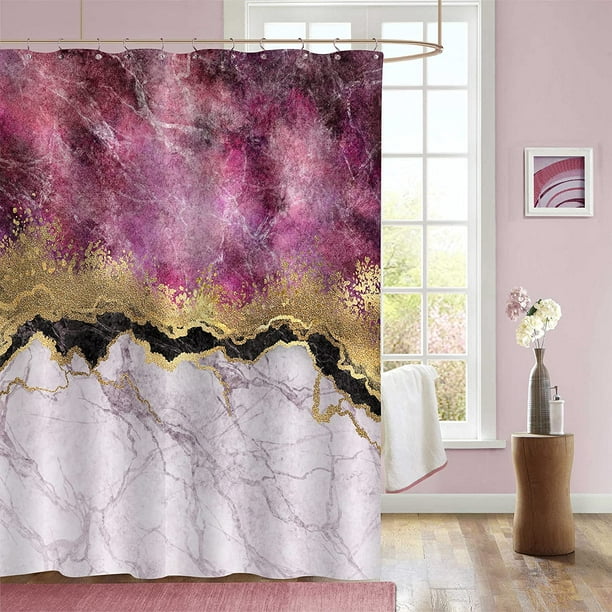 Small Stall Shower Curtain 36 x 72 Pink Marble Half Size Shower Curtain ...