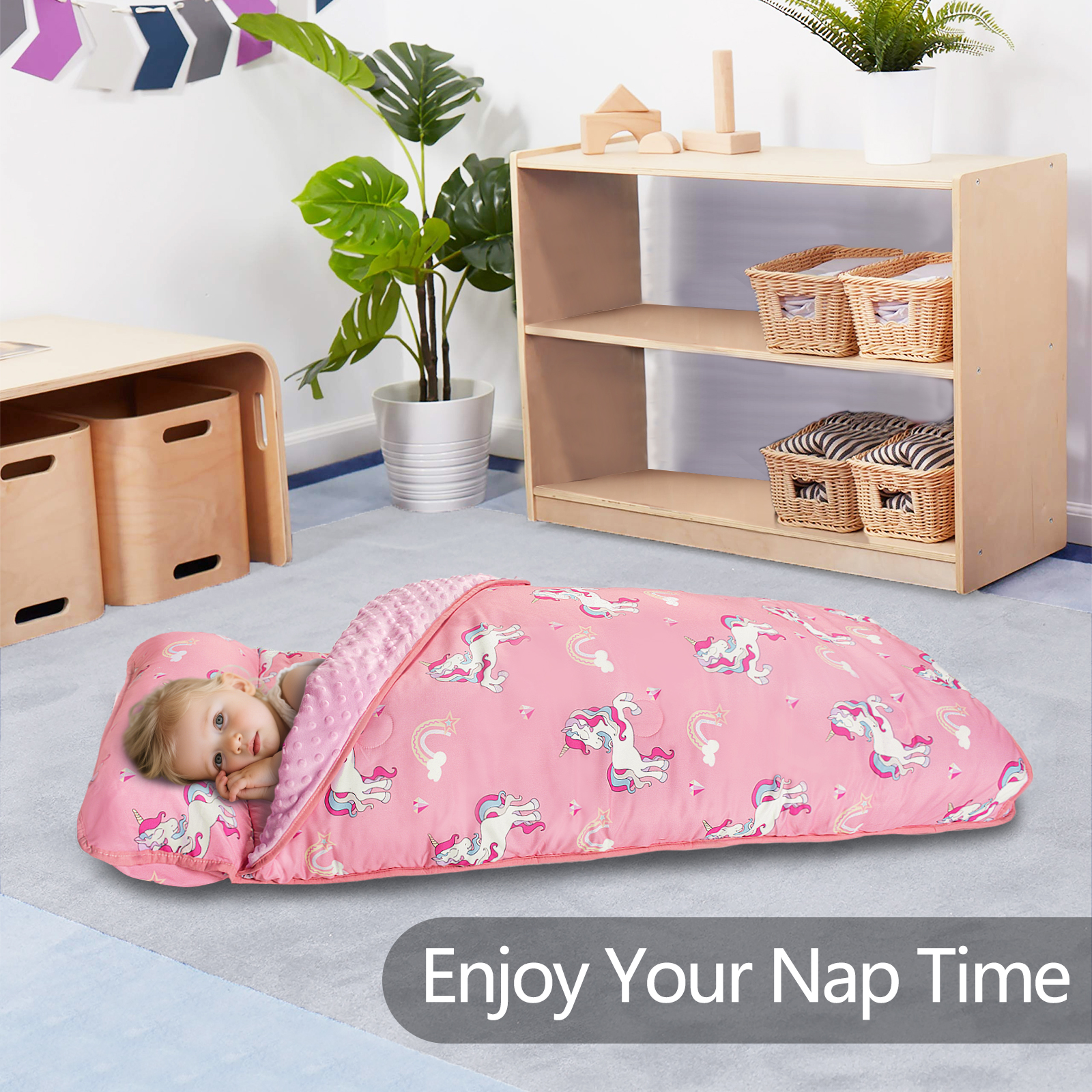 Tapis De Sieste Pliable Pour Enfant Avec Oreiller Et Couverture - 21x51 Pouces - Anti-Froid, Portable Pour Garderie, École, Maison - Bleu