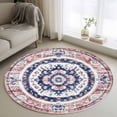 thumbnail image 3 of 3.3ft Washable Round Rug, Bohemian Circular Non-Slip Circle Area Rug for Entryway Bedroom, Ethnic Style Vintage Red Blue Texture Indoor Accent Floor Mat for Home Decor, 3 of 9