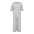 thumbnail image 6 of Chroia Women's Plus Size Breathable Cotton-Linen Set - 3PC 2 Tops & Wide Leg Pants Lounge Outfits, 6 of 6