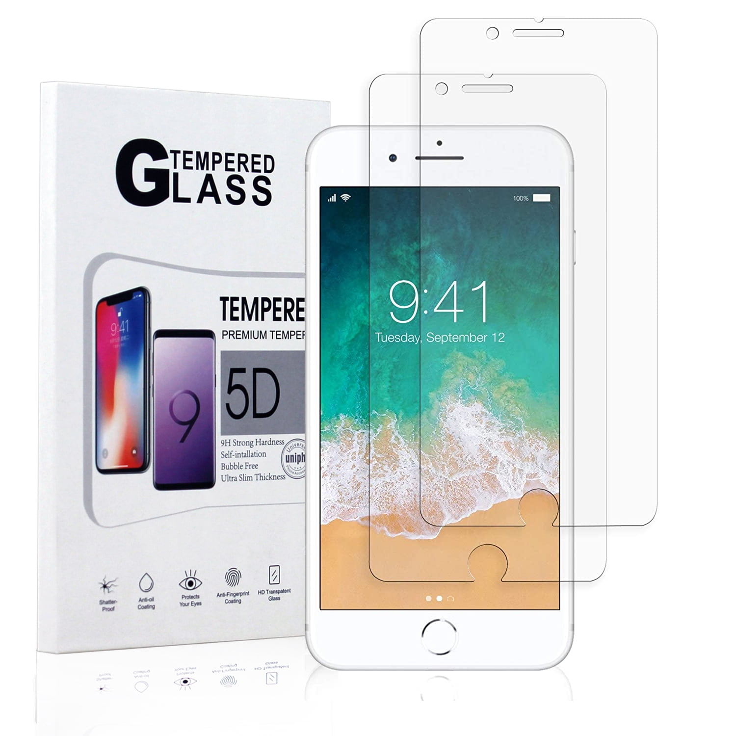 iPhone 7+ 8+ Screen Protector, [2 Pack] Tempered Glass, AntiScratch