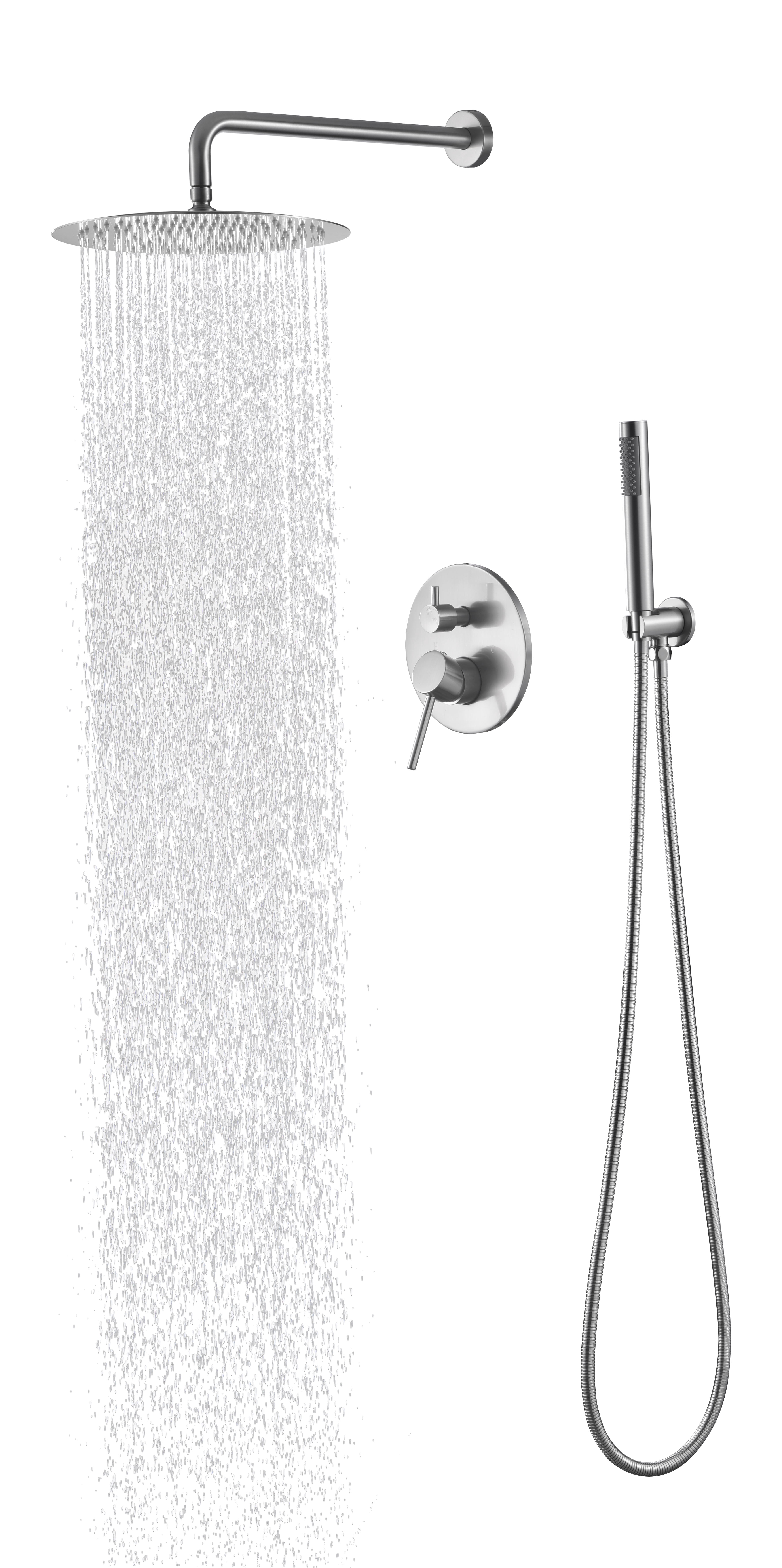 Shower System, Wall Mounted Shower Faucet Set for Bathroom with High Pressure 10" Stainless Steel Rain Shower head Handheld Shower Set, 2 Way Pressure Balance Shower Valve Kit