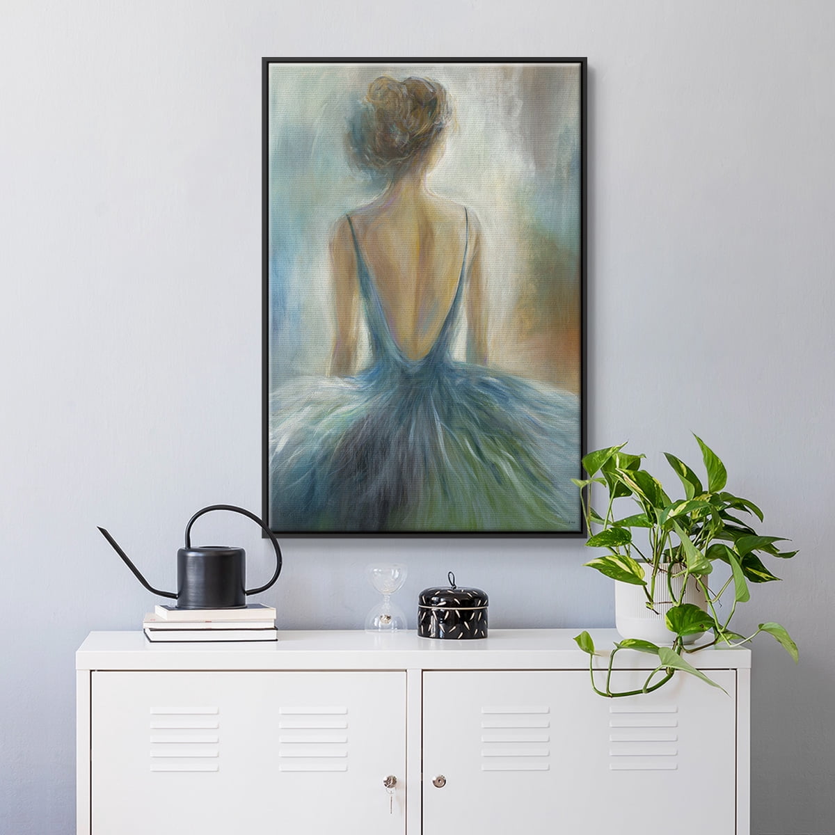 Lady in Blue Framed Premium Gallery Wrapped Canvas - Ready to Hang - 17 x 25 - Black Floating Frame