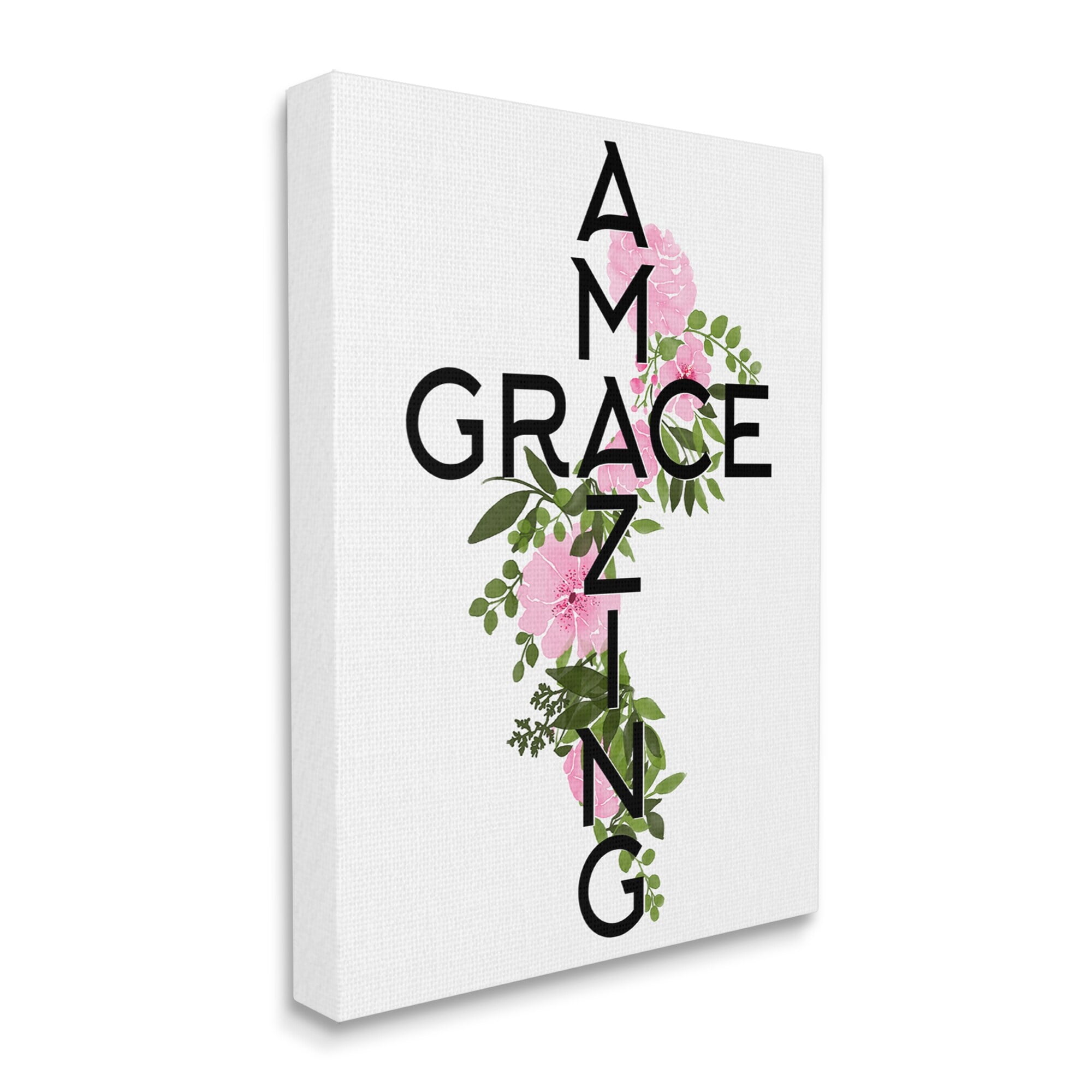 Stupell Industries Amazing Grace Pink Floral Cross Shape Botanicals Canvas Wall Art, 36 x 48, Design by Ann Bailey