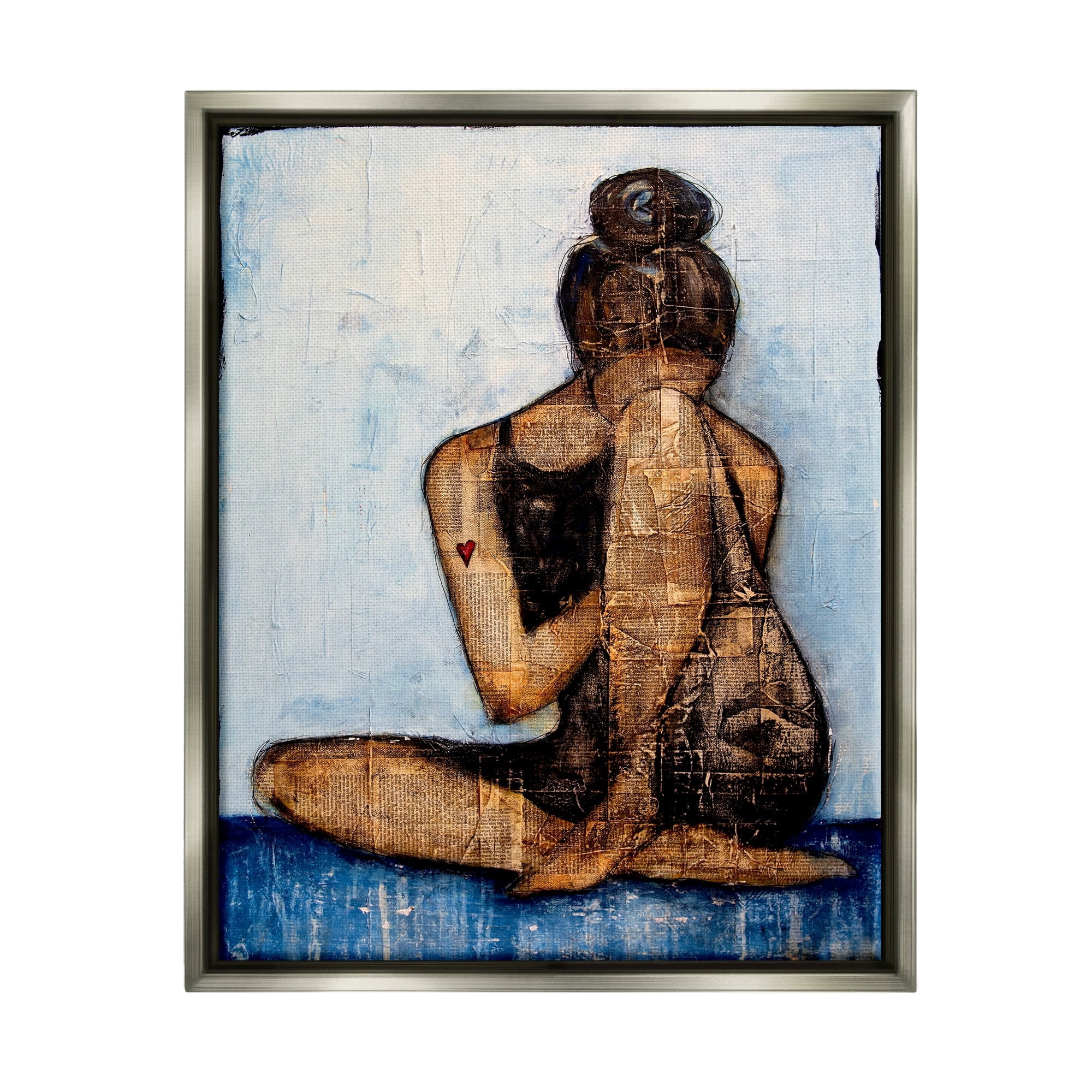 Stupell Industries Emotional Painting Collage Layered Words Girl Heart Painting Luster Gray Floating Framed Canvas Print Wall Art, Design by Erin Ashley