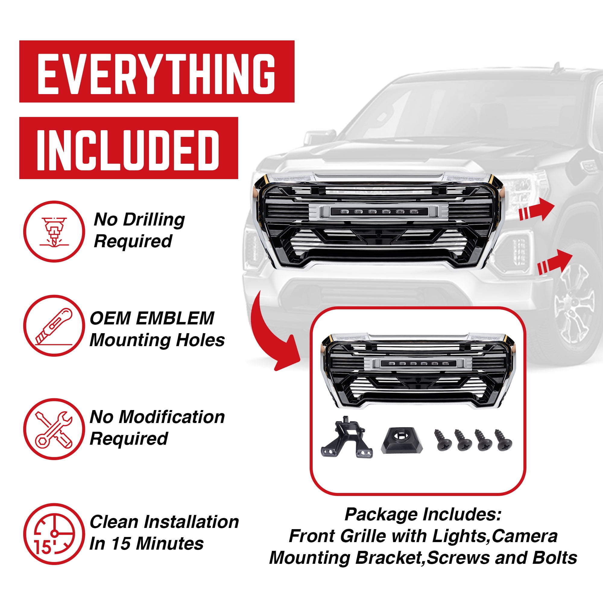 AMERICAN MODIFIED Grille w/Lights for 19-21 GMC Sierra 1500 Base, & SLE