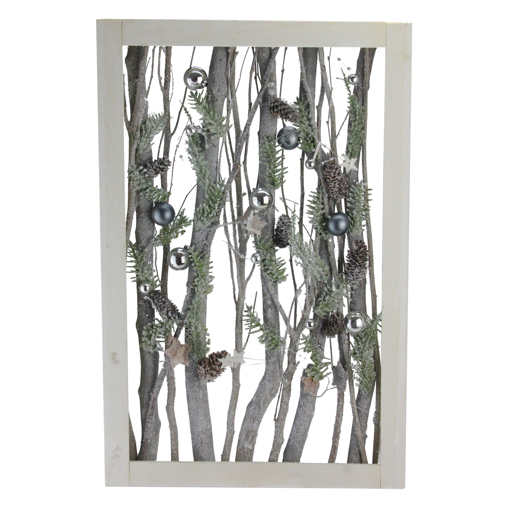 Decorated Standing Birch Branches In Wood Frame Table Or Wall