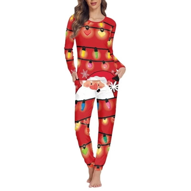 Conjunto de pijama de dos piezas para mujer, jersey de manga larga con diseño navideño, ropa de casa cómoda e informal, otoño