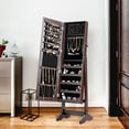 Costway Locking Wood Jewelry Stand, Mirror Armoire Organizer