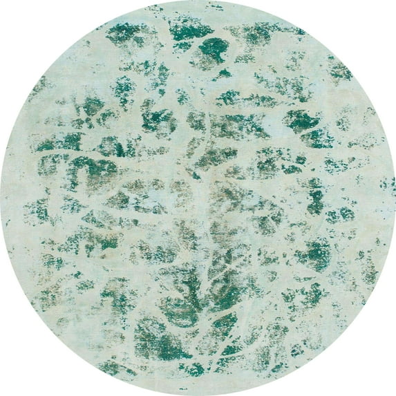 Ahgly Company Machine Washable Indoor Round Abstract Magic Mint Green Area Rugs, 5' Round