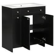 30 Bathroom Vanity with Sink Combo Wall Mounted Storage Cabinet Set with Soft Close Drawers, Modern Design with Invisible Handle, Resin Basin Sink Top, Gray