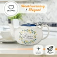 thumbnail image 4 of Christian Art Gifts Large Ceramic Cute Inspirational Scripture Teapot for Women: Rejoice Always Bible Verse for Home & Kitchen w/Gold, Easy-pour Lead & Cadmium-free, White/Blue & Yellow Lemons, 34 oz., 4 of 5
