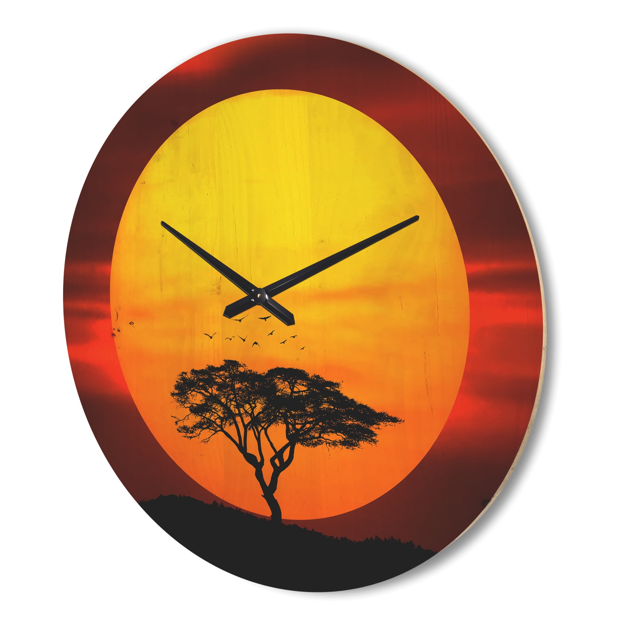 Designart 'Lonely Tree With Birds at Evening Glow' Modern Wood Wall Clock