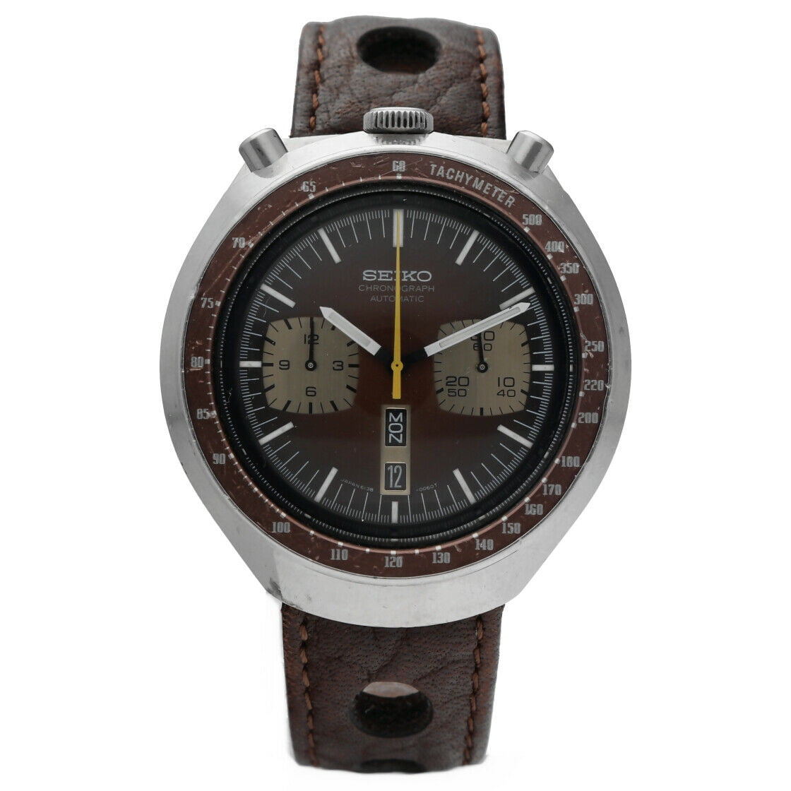 Vintage Seiko Bull Head 6138-0049 Brown Dial Chronograph Automatic Wrist  Watch 