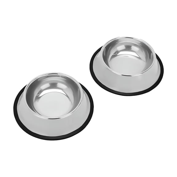ACDANC Secure-Grip Dog & Cat Water & Food Bowl Set: 2-Piece Design for Pets of All Sizes 2Pcs/Silver
