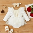 thumbnail image 2 of Gyratedream Baby Girls Lace Ruffle Long Sleeve Romper Tutu Skirts Headband Outfits Princess Wedding Baptism Dress, 2 of 9