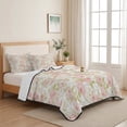thumbnail image 5 of Twin XL Quilt Set 68''x98'', Pink Flowers Lightweight Bedspread Coverlet Set with 2 Pillow Shams, Country Botanical Floral Leaves Romantic Breathable All Season Quilt Bedding for Dorm/Guest Room, 5 of 9
