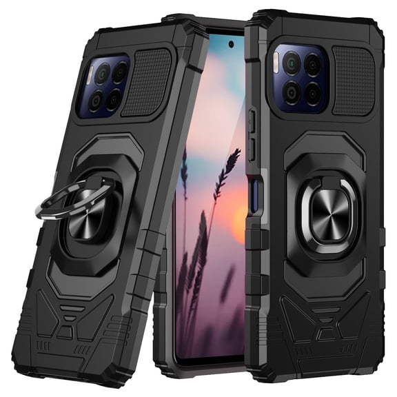 TJS Phone Case for T-Mobile Revvl 7 Pro 5G, [Military Grade] Robotic Magnetic Support Car Mount Metal Ring Holder Kickstand Cover (Black)