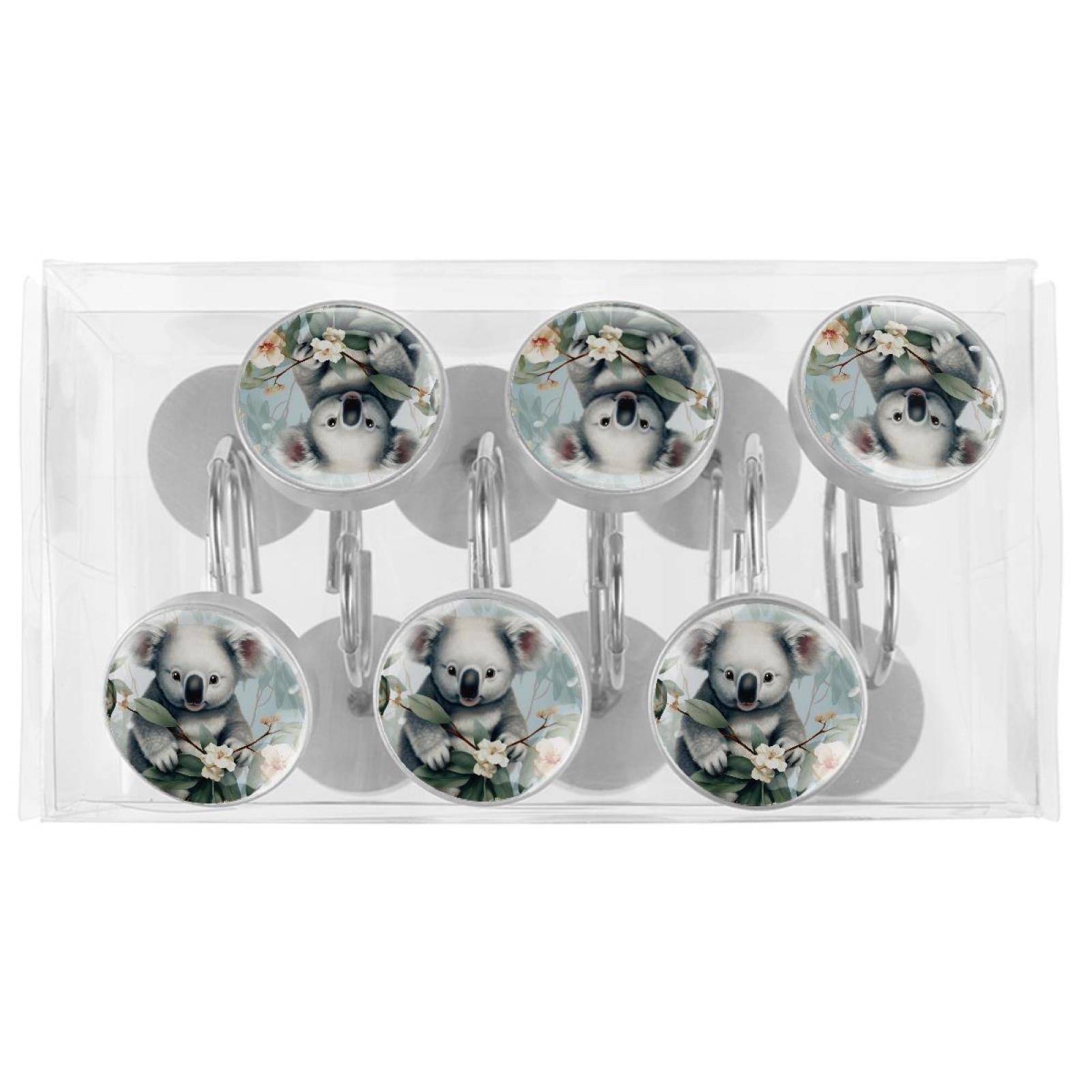 HemaKayy 12 Pcs Decorative Shower Curtain Hooks - Stainless Steel Rings for Bathroom Décor - Easy Glide & Secure Hold - Perfect Decoration for Bathroom Shower Rods - Koala Bear Animal
