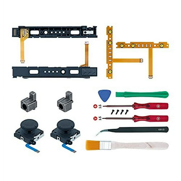 Kit de Reparación de Reemplazo de 18 en 1 para Joy-Con de N-Switch de Mcbazel con Destornilladores, Herramienta de Apertura, Joysticks Analógicos 3D, Pestillo de Bloqueo, Deslizador de Puerto de Carga