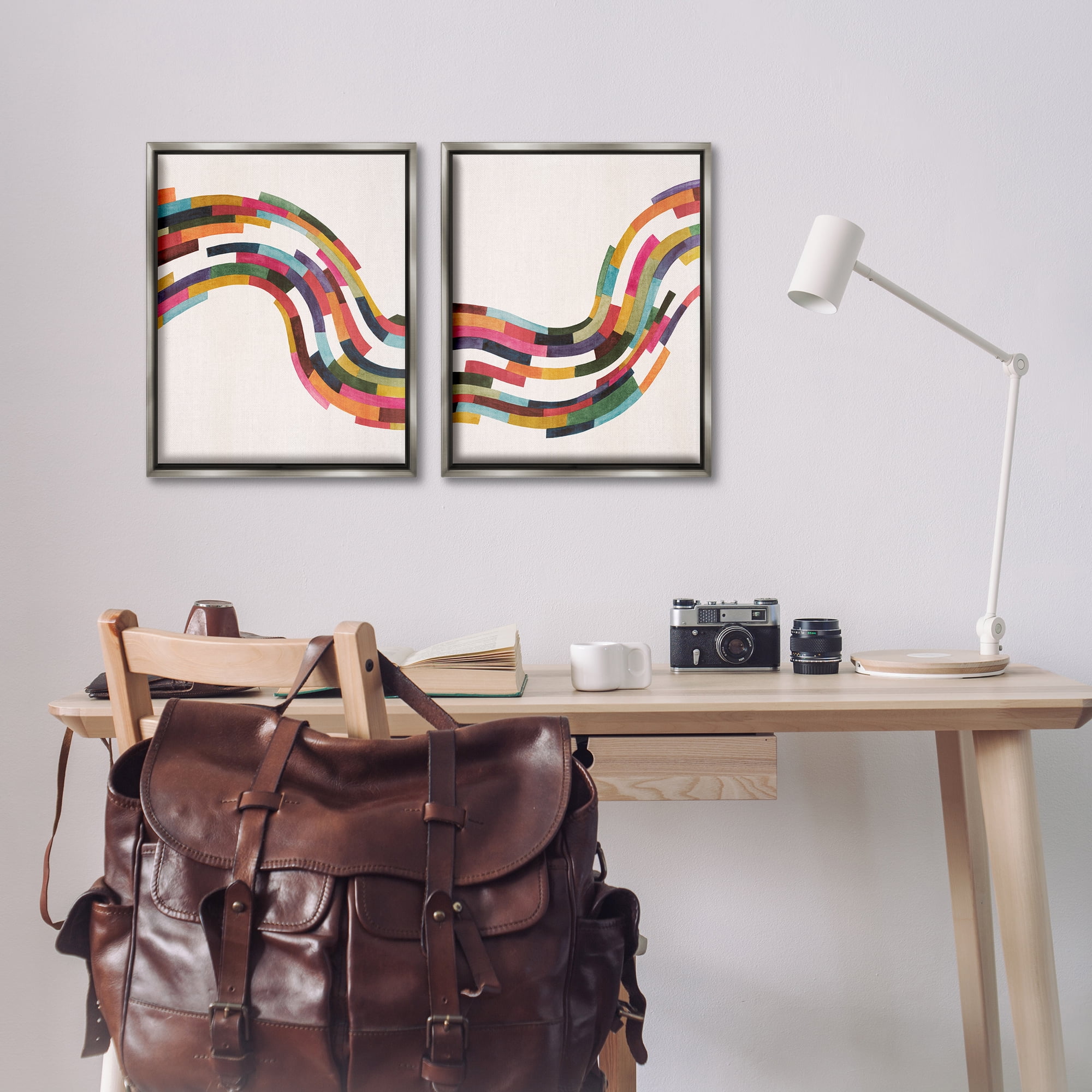 Stupell Industries Abstract Colorful Wave Abstract Painting Gray Floater Framed Canvas Art Print Wall Art, 17 x 21, Set of 2