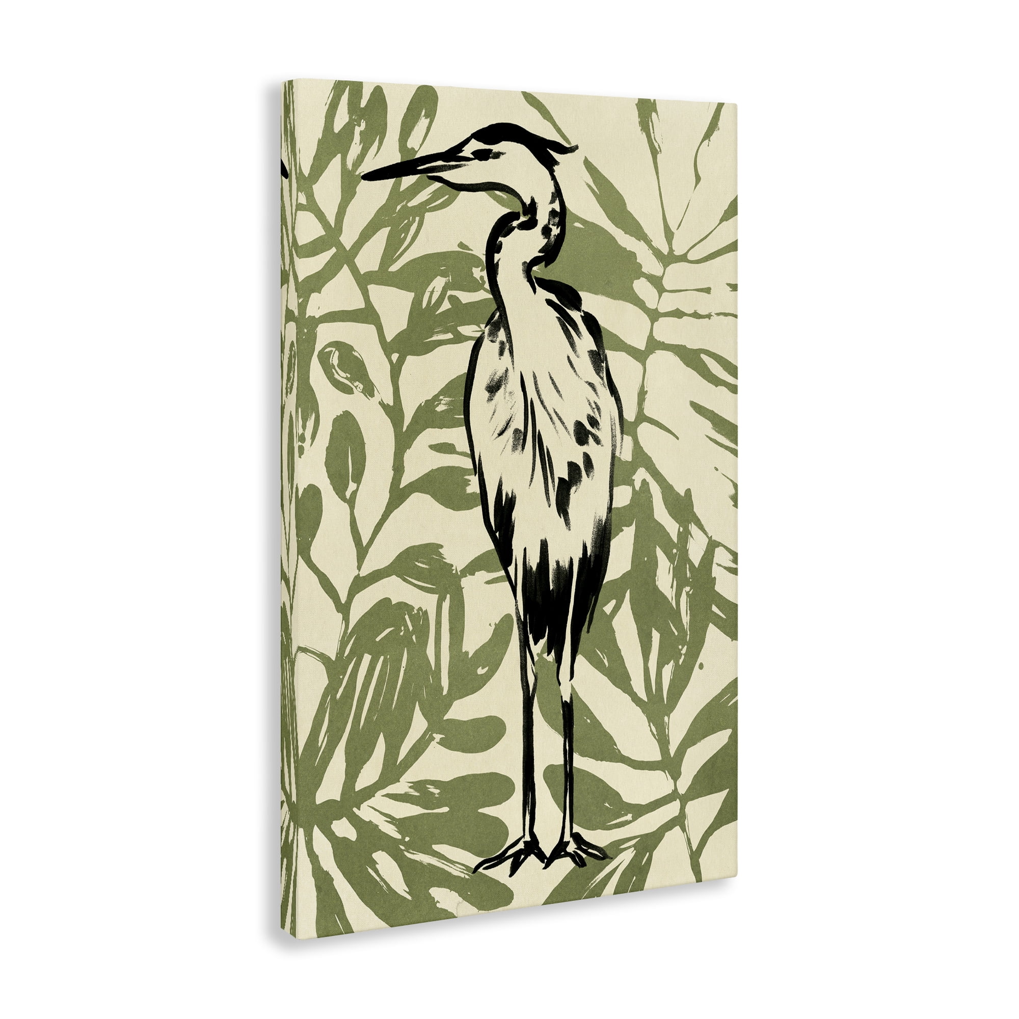 Stupell Industries Wild Heron & Leaves Animals & Insects Painting Gallery Wrapped Canvas Art Print Wall Art, 24 x 36