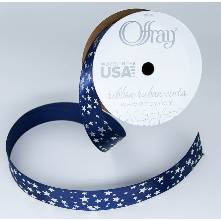 United States Navy Logo Ribbon on a Blue Background 7/8 Single Face Satin