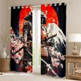 thumbnail image 2 of Manfei Ukiyo-e Samurai Armor Black Out Curtains for Boys Men, Fuji Sakura Curtains Pack of 2 (42x63 Each), Black Red White, 2 of 6