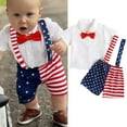 thumbnail image 2 of KAUOD Boys Independence Day Formal Suit Summer Gentleman Suits Set Shirts with Bowtie & Star Stripe Overalls Shorts, 2 of 9