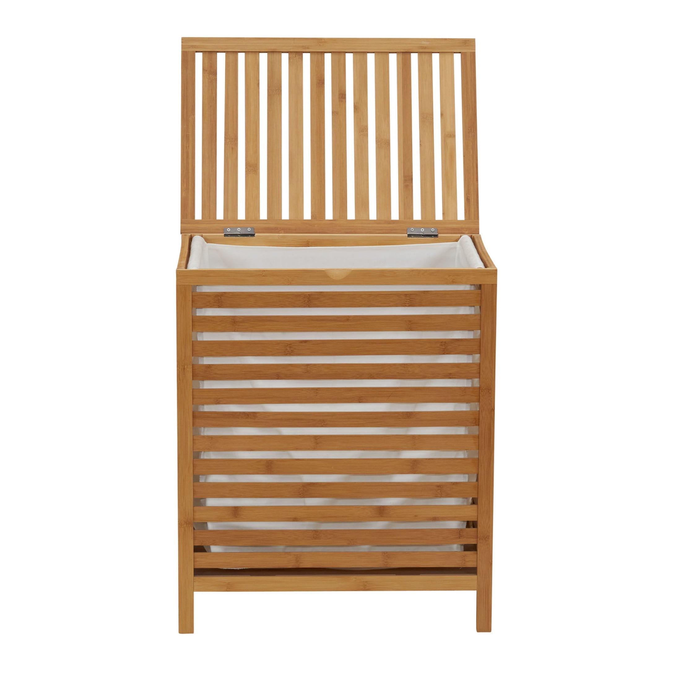 Household Essentials Bamboo Laundry Hamper, Slated Hamper with Natural Cotton Bag, Removable Bag and Foldable Frame, Chic and Environmentally Friendly