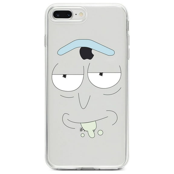 DistinctInk Clear Shockproof Hybrid Case for iPhone 7 PLUS / 8 PLUS (5.5" Screen) - TPU Bumper, Acrylic Back, Tempered Glass Screen Protector - "Wubba Lubba Dub Dub" Face