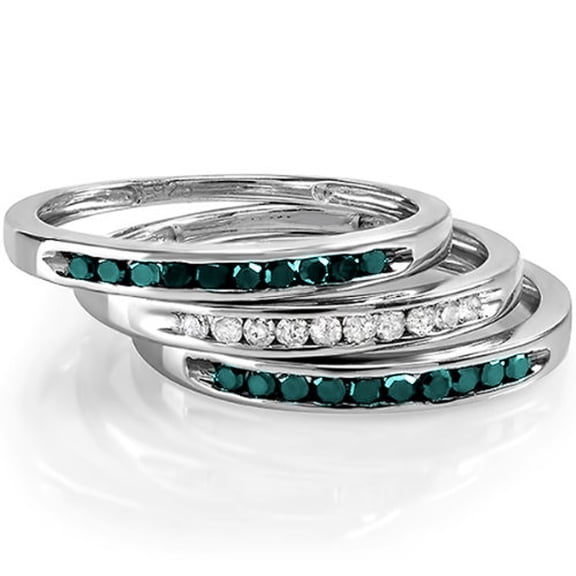 Dazzlingrock Collection 0.50 CT Sterling Silver Blue And White Diamond Wedding 3 Pcs Band, Size 5.5