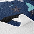 thumbnail image 5 of meiyoeat Cartoon Shark Whale Shark Ocean Bed Spread Queen for Boys Girls, Starfish Sea Marine Queen Coverlet Set, Navy, 3-Piece, 5 of 7