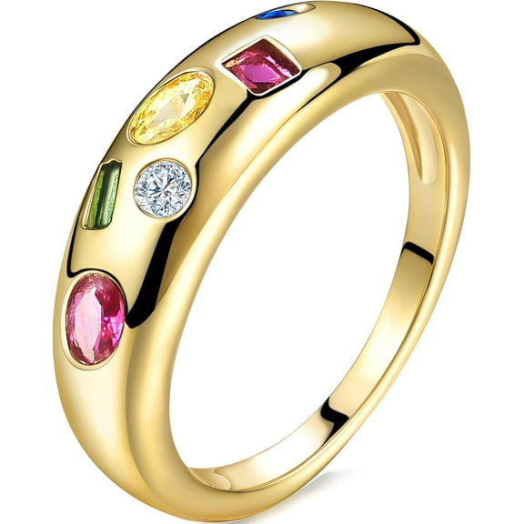 Chunky Gold Plated Rings for Women - Trendy Cubic Zirconia 14K Gold Filled Stackable Rings