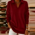 thumbnail image 4 of Uootdi Women's Velvet Clothing V-Neck Solid Color Long Sleeve Shirts Retro Casual Loose Fit Pullover Fall Trendy Cozy Soft Warm Sweatshirt Gift, 4 of 5