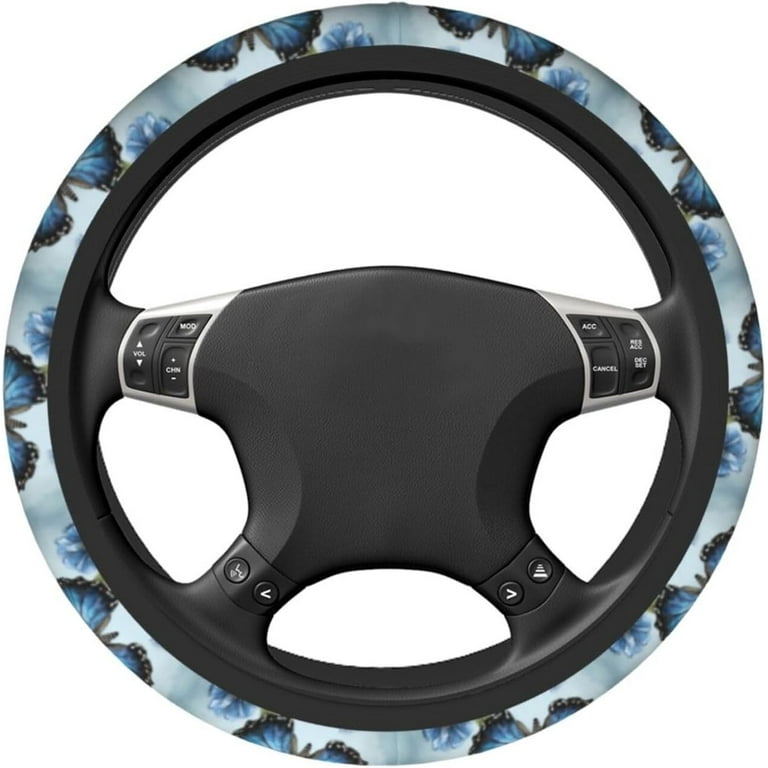 Blue Butterfly Car Steering Wheel Cover Neoprene Automotive Steering Wheel Cover Anti Slip and Sweat Absorption Auto Car Wrap Cover Fit Most Cars 15
