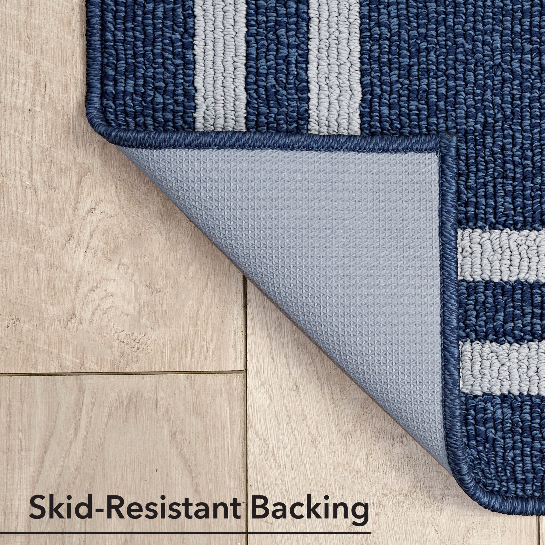Washable Skid-Resistant Runner Rug, Border, Denim Twist and Light Grey, 26" x 72"