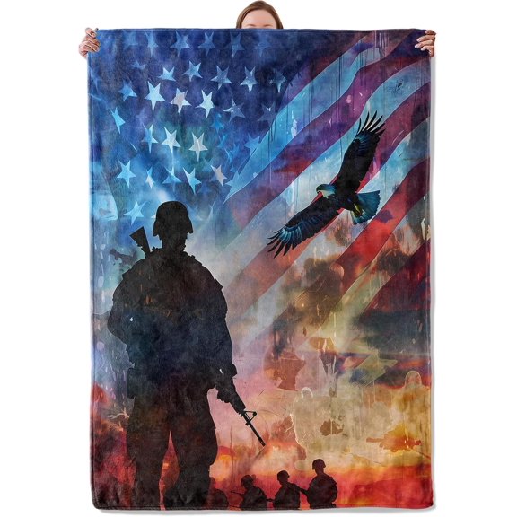 Veteran Blanket, American Flag Eagle Flannel Blanket Gifts for Women, Soft Warm Lightweight Bald Eagle Blankets for Living Room Home Sofa Travel Decor 50" x 60"