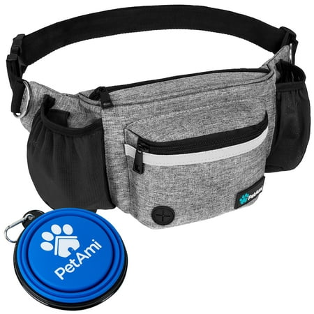 PetAmi Dog Fanny Pack Treat Pouch for Dog Walking Training Light Gray