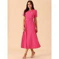 thumbnail image 2 of DARING DIVA Short Sleeve Wrap V Neck Flowy Pleated Midi Dress S Hot Pink, 2 of 5