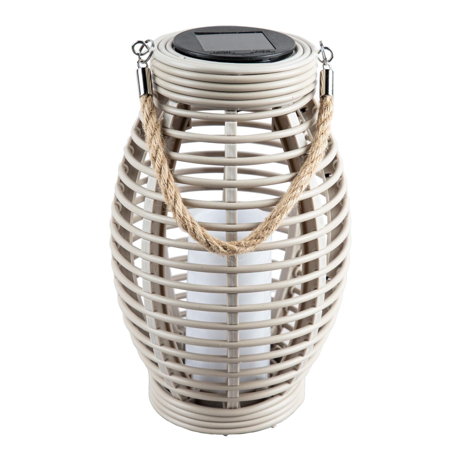 Taupe Solar Lantern with Jute Handle
