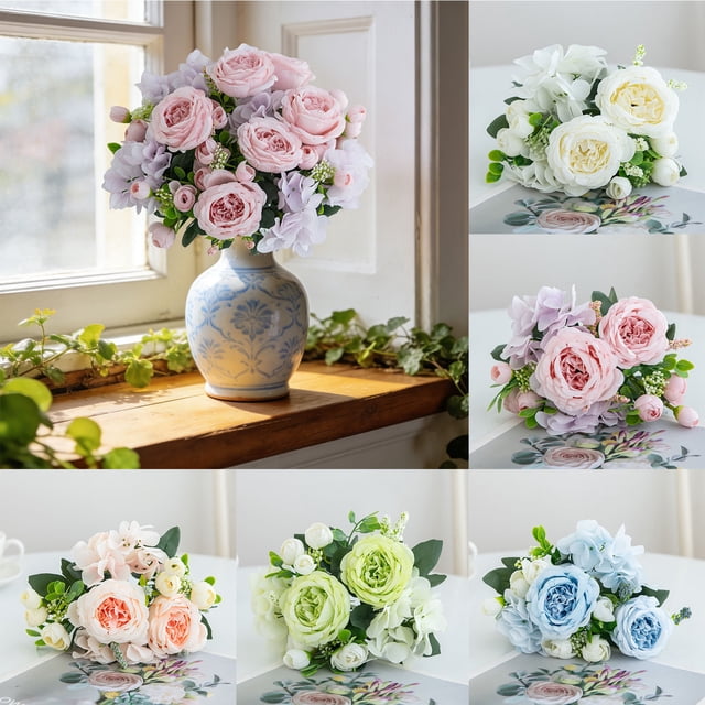 Sentmoon Centerpiece Table Decorations Faux Flowers Artificial Flower Bouquet for Home Decor Realistic Imitation Floral Arrangement Wedding Handheld Bouquet Silk Flowers for Living Room