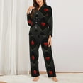 thumbnail image 3 of Wukai Red Poker Print Women's Pajama Set - Soft Long Sleeve Sleepwear for Comfort and Style-, 3 of 9