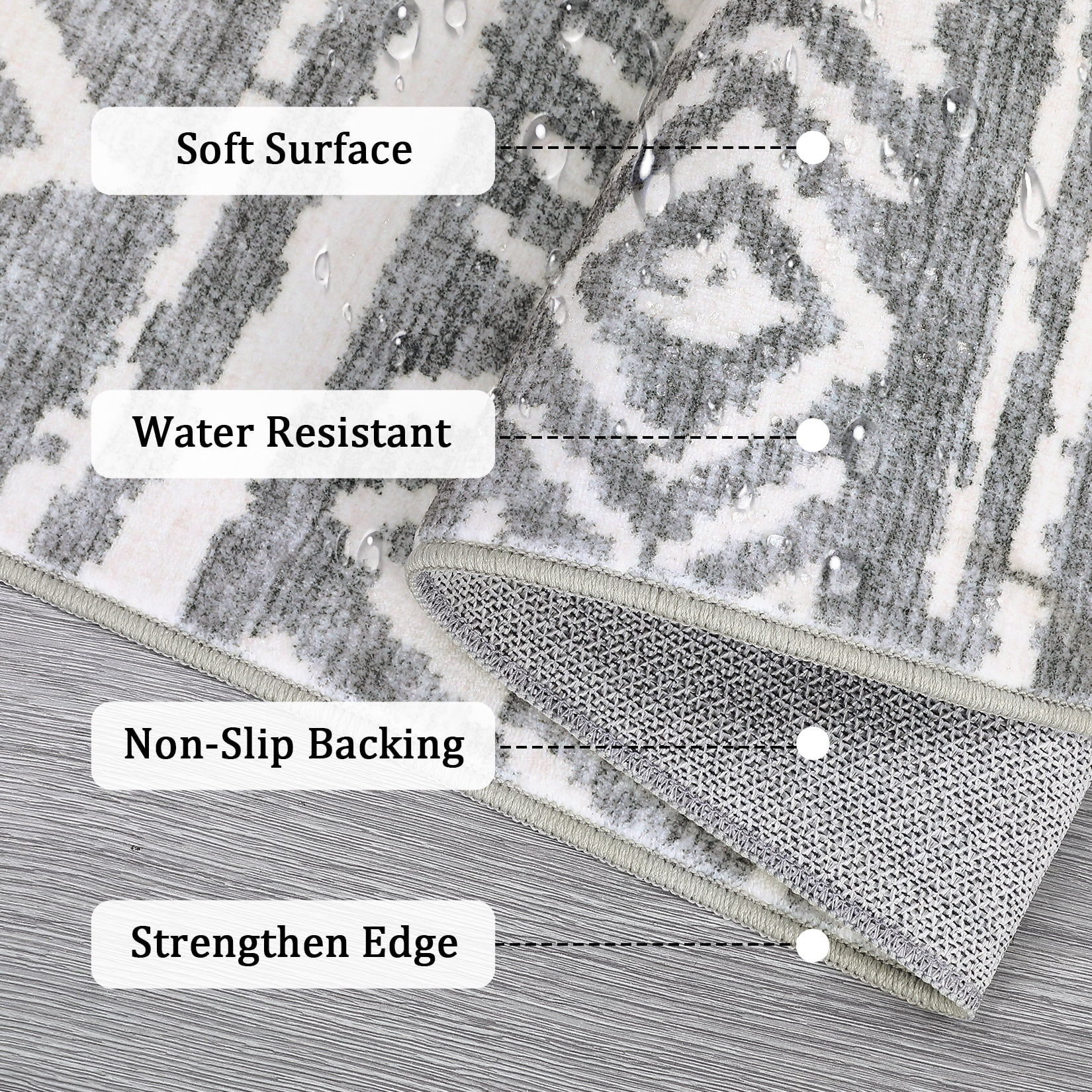 HOMERRY Indoor Washable 4' x 6' Area Rug Distressed Boho Carpet for Living Room, Gray