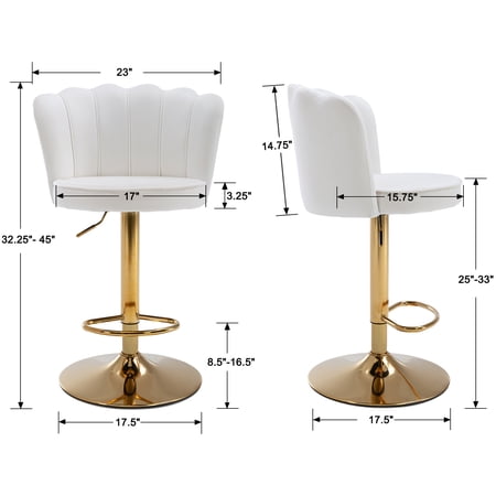 Guyou Swivel Adjustable Bar Stools Set of 2, Velvet Counter Height Barstools with Petal Back and Gold Footrest, Modern Counter Bar Height Stool Chairs for Kitchen Island Bar Cafe, Cream