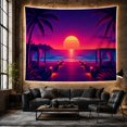 thumbnail image 6 of Boardwalk with Lights and Palm Silhouettes Over Calm Ocean, Nostalgic Retro for Beach Lovers, Coastal Scene Wall Art, Housewarming Gift, Tapestry Wall Hanging for Living Room and Dorm, 6 of 7