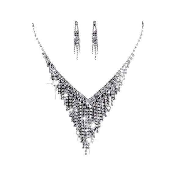 ievspot 1 Set Necklace Earrings Set Rhinestone Necklace Party Bride Symmetric Dangle Earrings Neck Jewelry Set