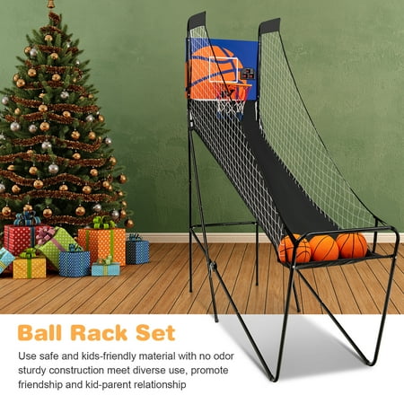 Costway - Foldable Single Shot Basketball Arcade Game W/Electronic Scorer 3 Basketballs - Black