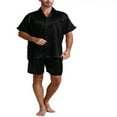 thumbnail image 1 of Mens Silk Satin Pajamas Set Short Sleeve Button Top and Shorts Sleepwear Loungewear 2 Piece Set, 1 of 5