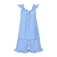 thumbnail image 6 of Riforla Women's Pajama Sets 2 Piece Outfits Sleeveless Sleepwear Ruffle Crop Top and Casual Shorts Loungewear Outfit Matching Sets Women Clothing Blue S, 6 of 9